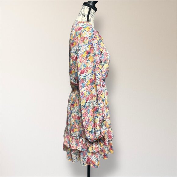 ZARA Pink Floral Ruffle Tiered Long Sleeve Mini Dress Boho Cottagecore Fairy L - Picture 4 of 8